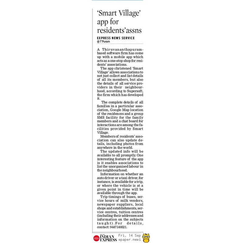 Indian Express Article on Smart Village App
